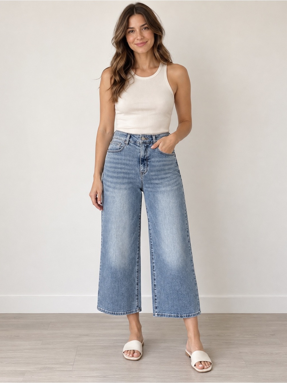 NYDJ Major Wide Leg Capri Jeans Size 8 Light Wash NWT